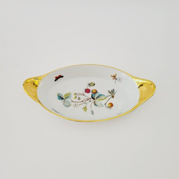 Royal Worcester Strawberry Fair Gold Trim Oval Baking Dish, Size 8, Butterfly - Picture 14 of 14